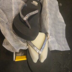 Yellowbox brand, charcoal, platform jeweled flip flops- size 7.5